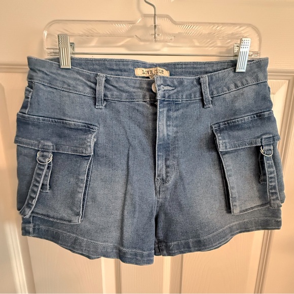 None Pants - Women's Blue Denim Cargo Shorts Size L